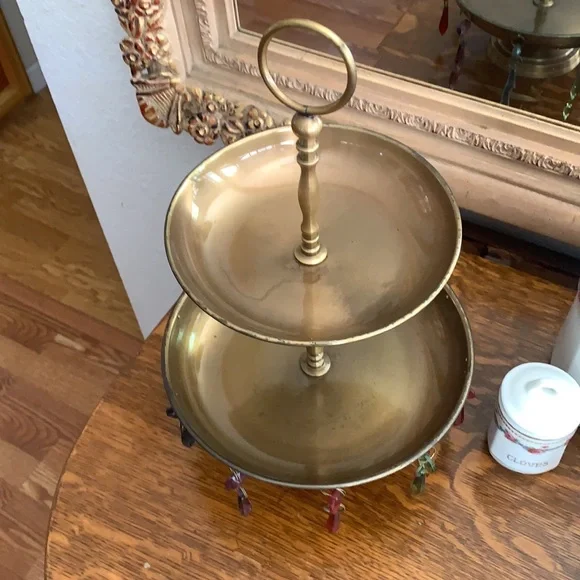 Tray 2 tier with beads gold multicolor beads - Picture 4 of 6